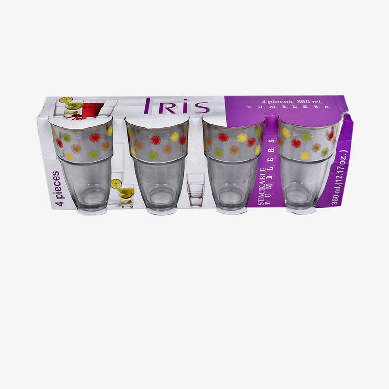 GLASS DRINKING 360ML 4PCS IRIS