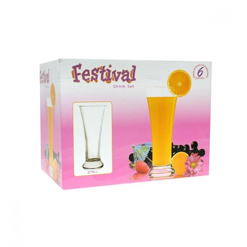 GLASS DRINKING 275ML 6PCS FESTI