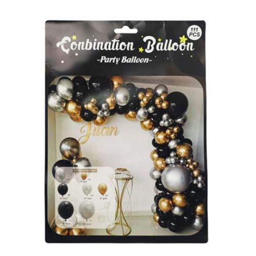 BALLOON 72PCS BLACK-GOLD QQL-16
