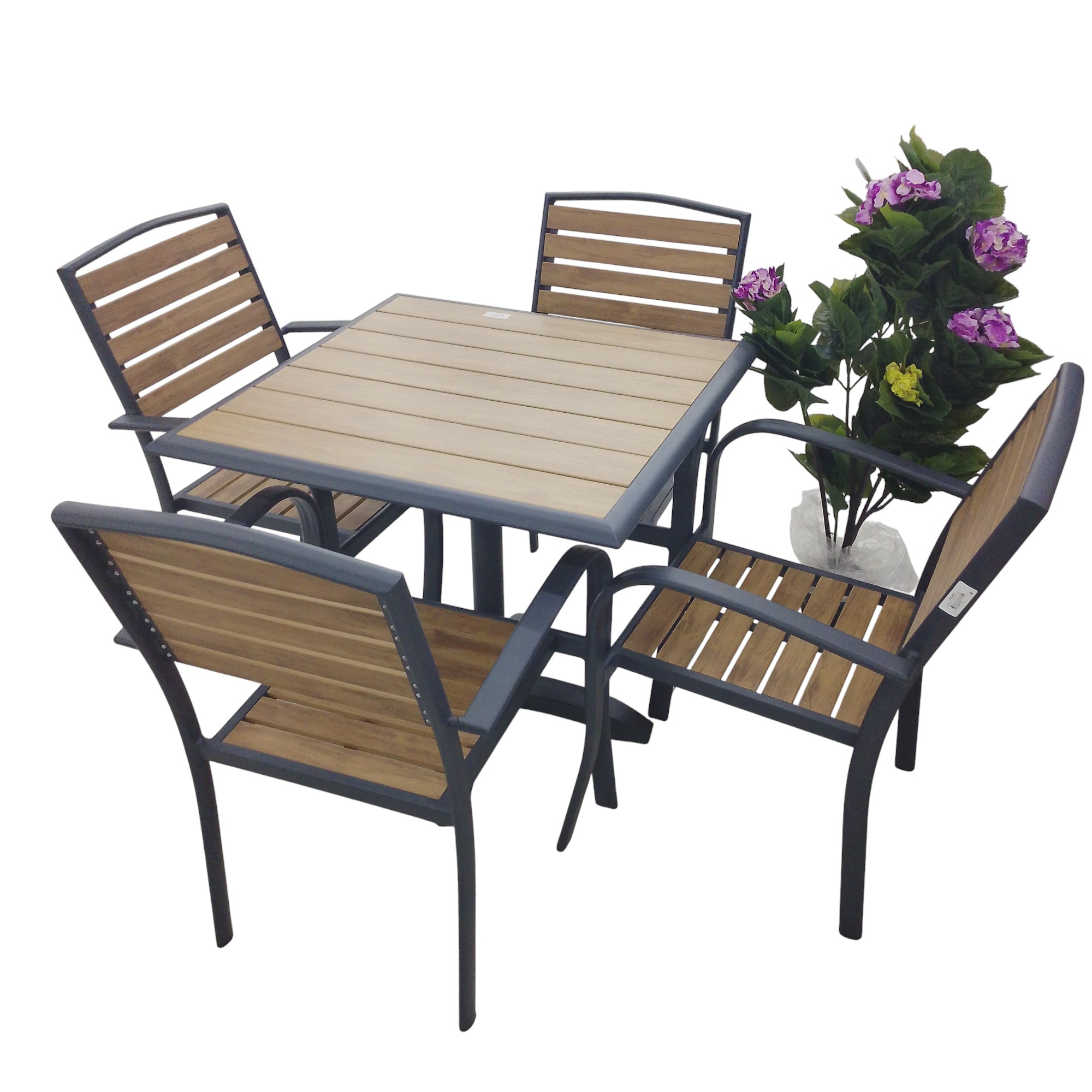 1TABLE 4 CHAIRS 80X80CM DARK GR