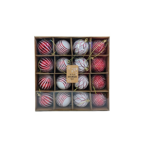 UBL FANCY BAUBLES 60MM 16PK RED