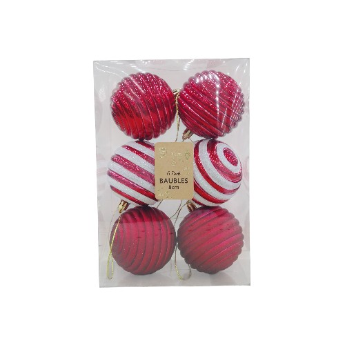 UBL BAUBLES 80MM 6PK SWIRL RED
