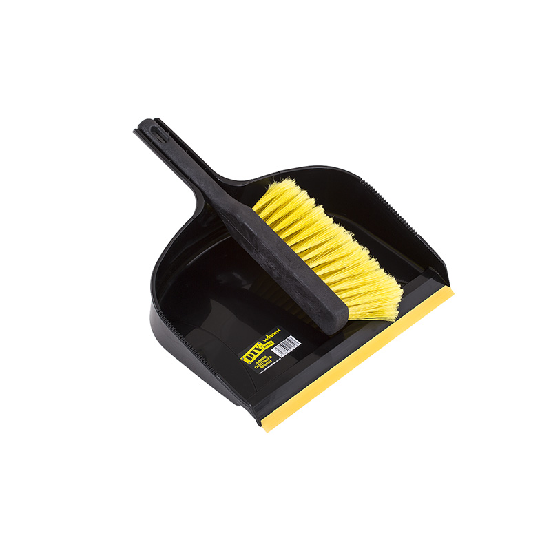 DUSTPAN W-BRUSH JUMBO BLK YELLO