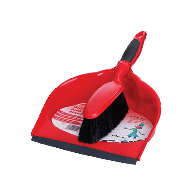 WHAM DUSTPAN W BRUSH RED-GREY
