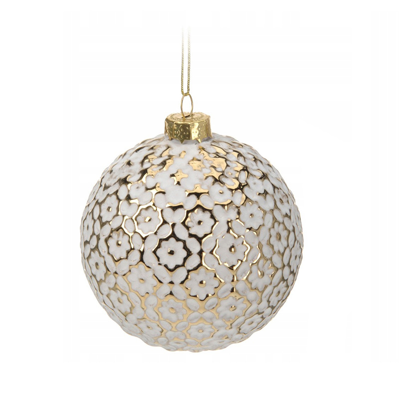 XMAS BALL GLASS WHITE GOLD 8CM