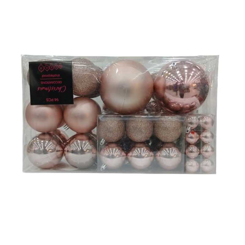 XMAS DECO BALL 94PCS SET PINK
