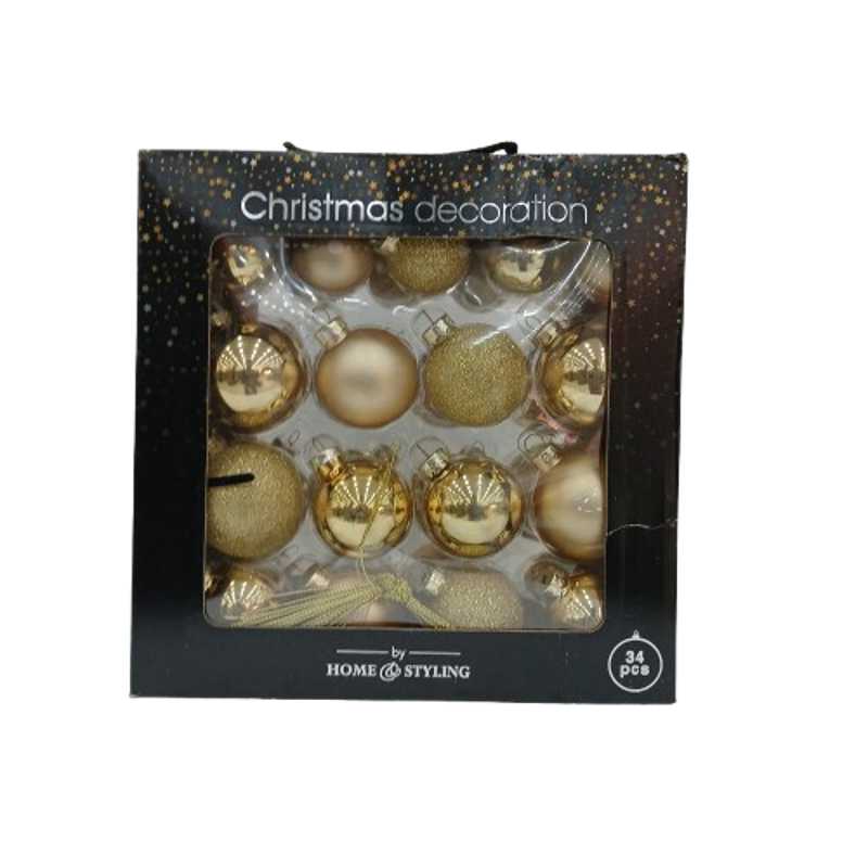 XMAS DECO BALL 34PCS SET GOLD