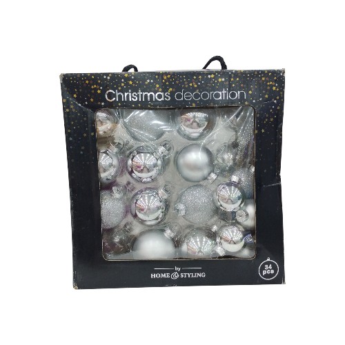 XMAS DECO BALL 34PCS SET SILVER