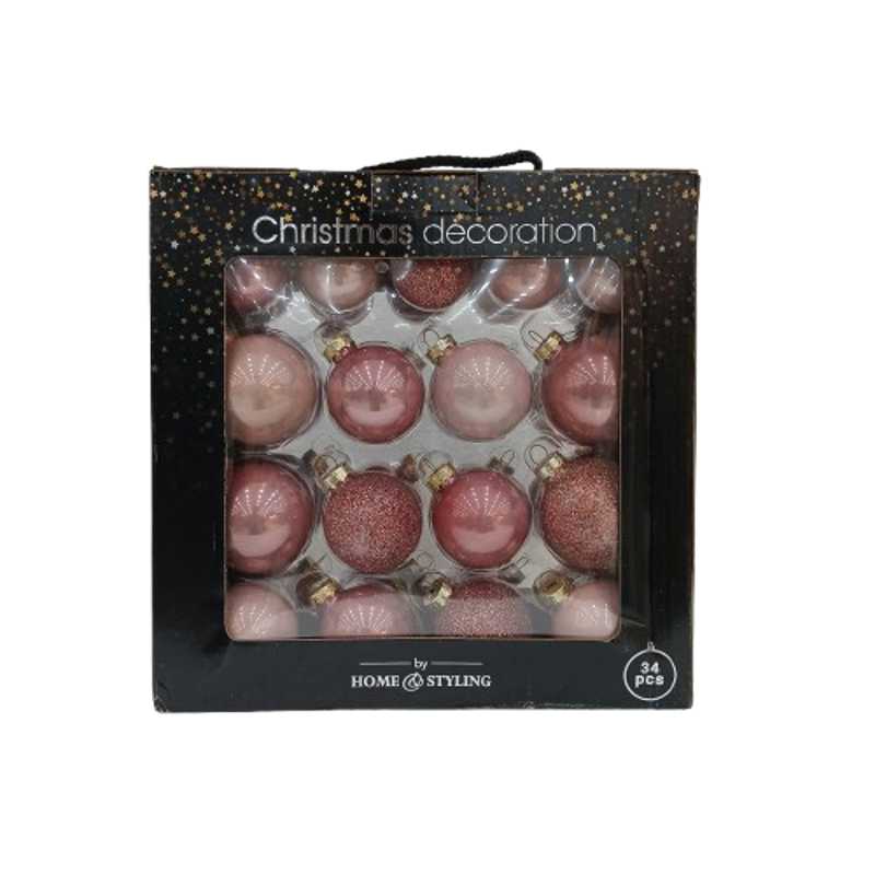 XMAS DECO BALL 34PCS SET ROZE