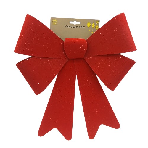 UBL FLOCKED BOW RED GLITTER 38X